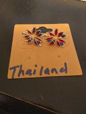 Gold-Tone Floral Multicolor Enamel Stud Earrings - Women Jewelry